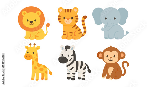 Cute safari animals in cartoon style for children's decor and education