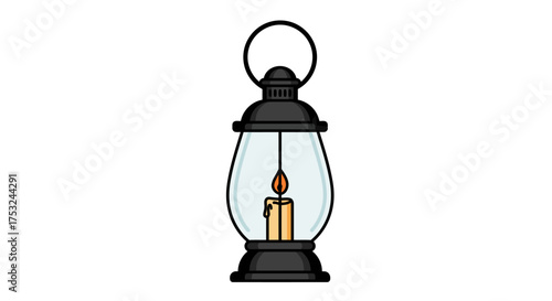 Old-fashioned lantern with burning candle in classic design