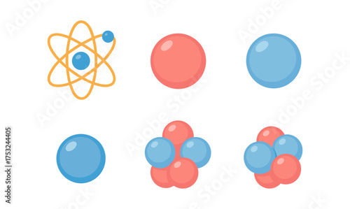 Colorful atomic structure and molecules set in flat style