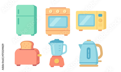 Colorful home kitchen appliances in modern flat design