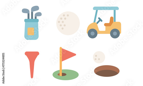 Minimalist golf elements collection featuring equipment and course icons