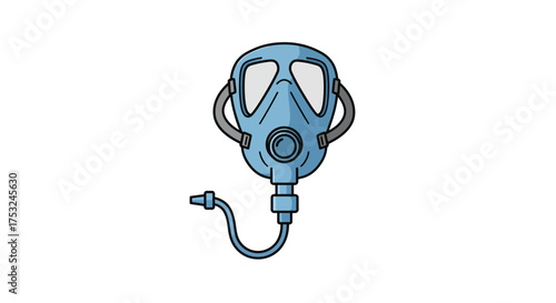 Cartoon style gas mask with hose on white background for safety and protectio…