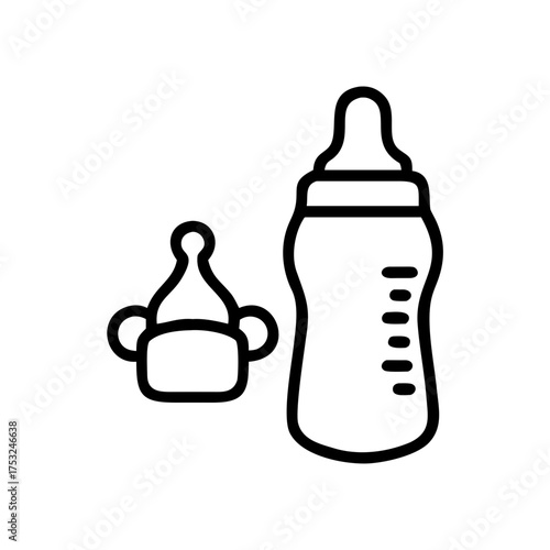 Baby bottle and pacifier in outline style