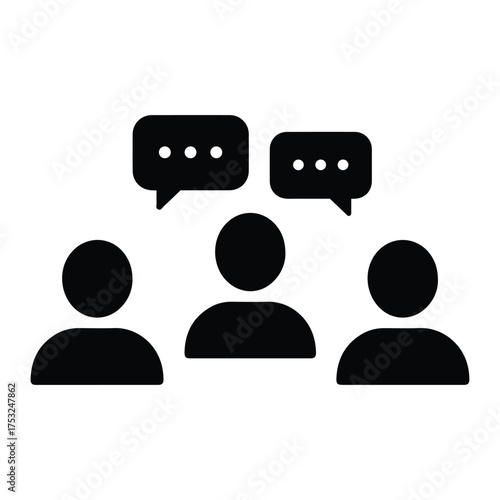 Three silhouettes of people communicating with speech bubbles for discussion and dialogue concepts