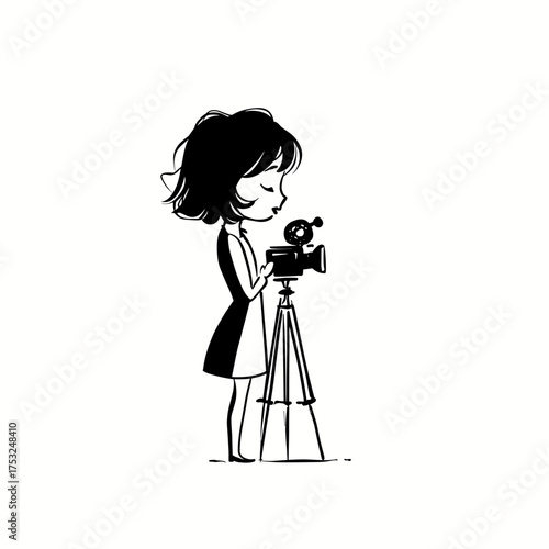 Movie Director. Movie Director simple black and white line art vector logo