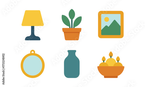 Flat design home decor elements collection for interior inspiration