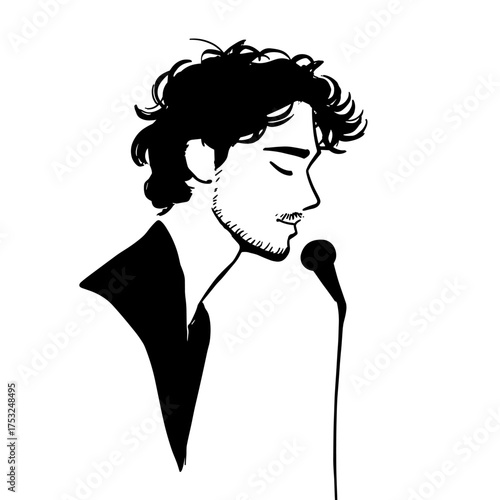 Singer. Singer simple black and white line art vector logo