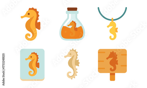 Flat seahorse icons: diverse designs for crafts and decor