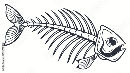A fish skeleton with sharp teeth, showcasing the intricate bone structure and design of the skeletal remains