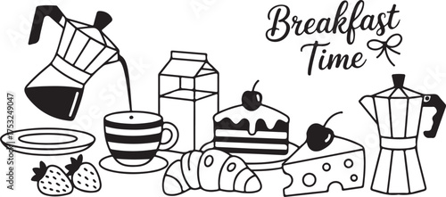 Classic breakfast time table engraving vector
