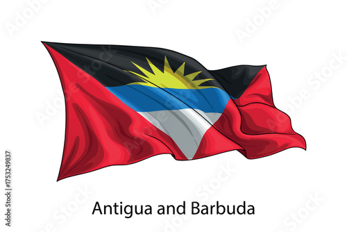 Antigua and Barbuda national flag waving in the wind illustration