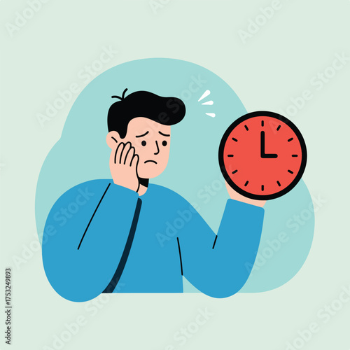 Man looks worriedly at a clock, stressed about time