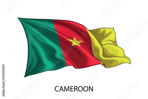 Cameroon national flag waving in the wind illustration