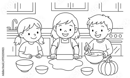 Kids enjoy baking together in a fun kitchen activity outline