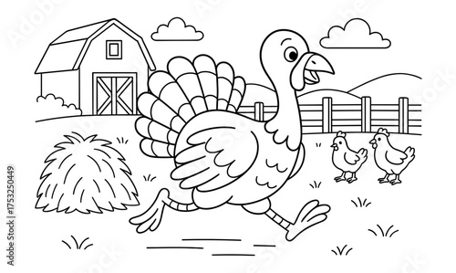 Thanksgiving turkey outline with farm background for children's coloring pages