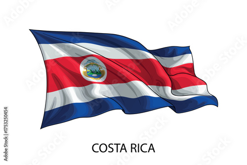 Costa Rica national flag waving in the wind illustration