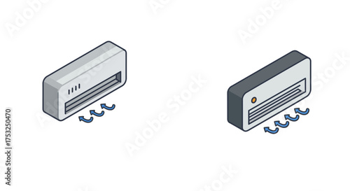 Isometric air conditioner units with cooling airflow on white background