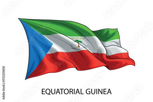 Equatorial Guinea national flag waving in the wind illustration