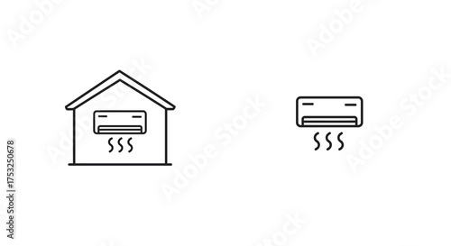 Minimalist linear icons of air conditioner in home and standalone