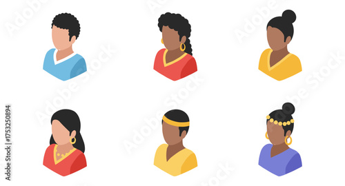 Diverse group of people icons with isometric style and colorful outfits