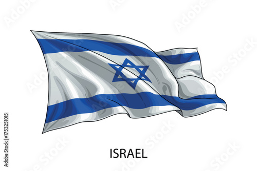 Israel national flag waving in the wind illustration
