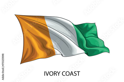 Ivory Coast national flag waving in the wind illustration