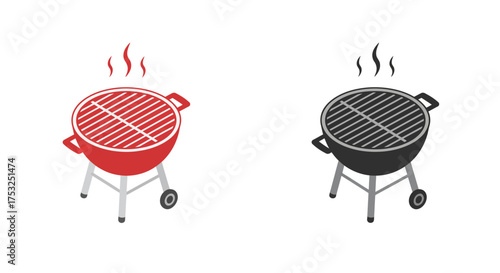 Grilled bbq magic: isometric red and black charcoal grill icons