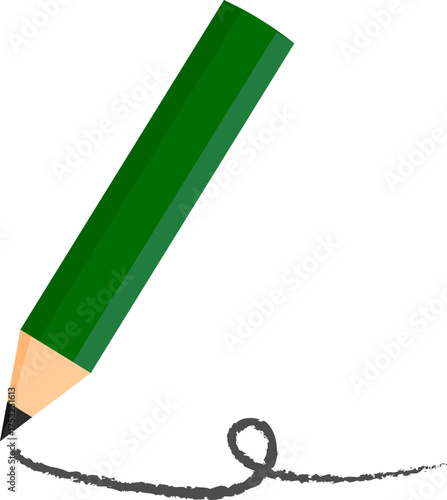 黒い線を描く緑色の鉛筆のイラスト