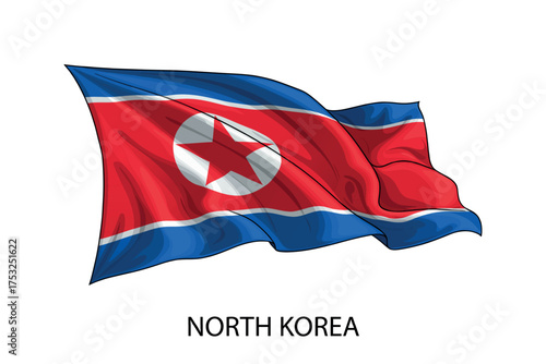 North Korea national flag waving in the wind illustration