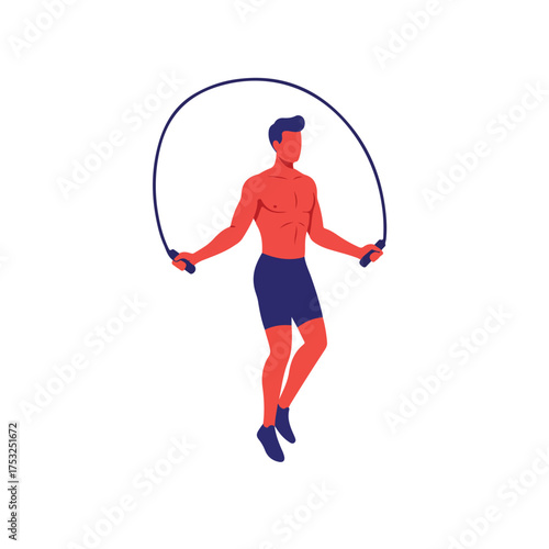 Muscular figure jumping rope in an athletic pose