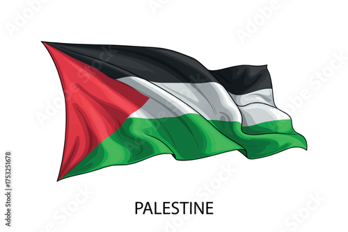 Palestine national flag waving in the wind illustration
