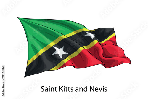 Saint Kitts and Nevis national flag waving in the wind illustration