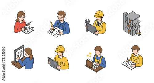 Isometric occupations: engineers, architects, and office workers in action