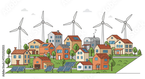 Sustainable community living with renewable energy and wind turbines