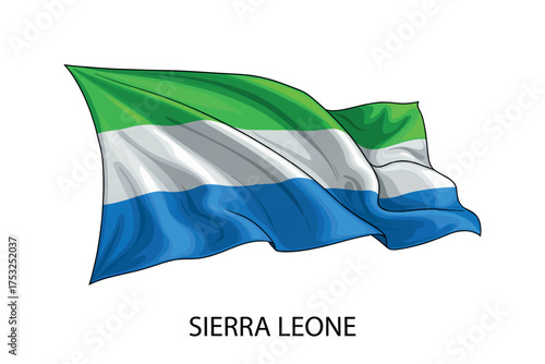 Sierra Leone national flag waving in the wind illustration