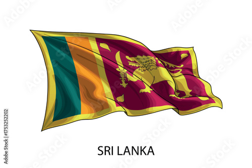 Sri Lanka national flag waving in the wind illustration