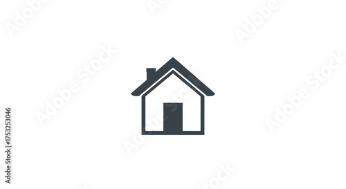 Minimalist black and white house icon with roof and chimney
