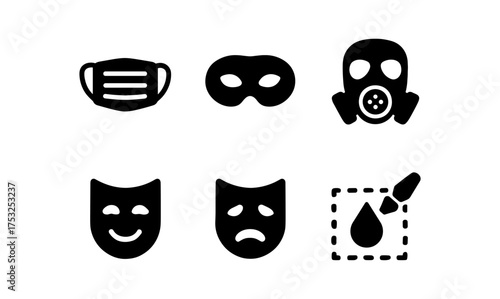 Collection of masks and symbols: protective, theatrical, and creative icons