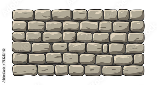 Cartoon style stone brick wall background with gray cobbles