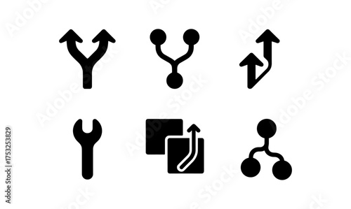 Set of black arrow and connection icons for digital interfaces and infographics