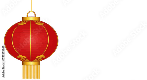 Traditional chinese red lantern with gold details on white background