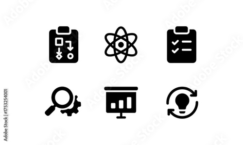 Flat design science and business icons set for analytical and strategic concepts