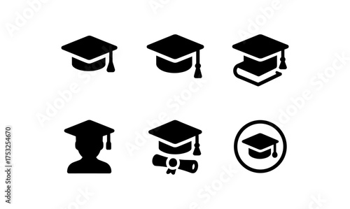Collection of graduation cap icons in minimalist style