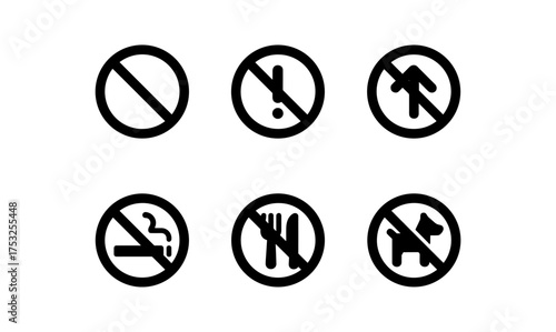 Minimalist prohibition symbols collection for safety and regulation signs