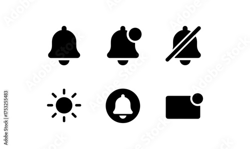 Notification and alert icon set featuring bell and mute symbols in minimal silhouette style
