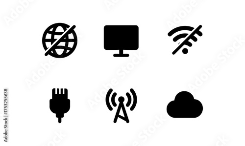Silhouette icons of network connectivity concepts and alert symbols