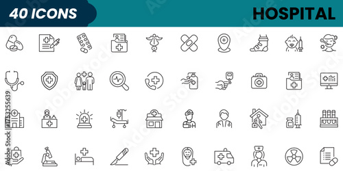 Hospital Line Editable Icons set. Vector illustration in modern thin line style of medicine related icons: doctor, ambulance, treatment, and more. Pictograms and infographics.