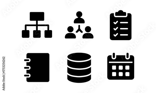 Set of bold icons for business concepts with simple black designs