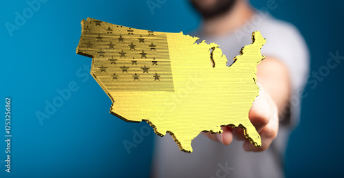 3D golden USA map, business...