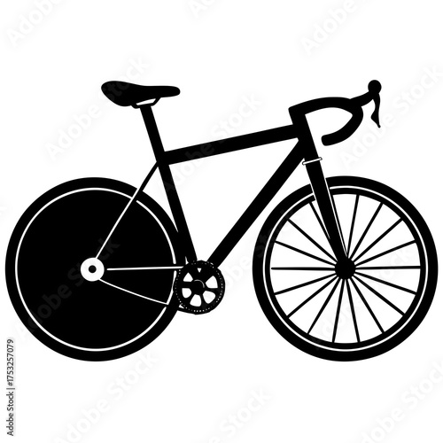 Stylized black silhouette of a road bicycle with thin spokes on a white background